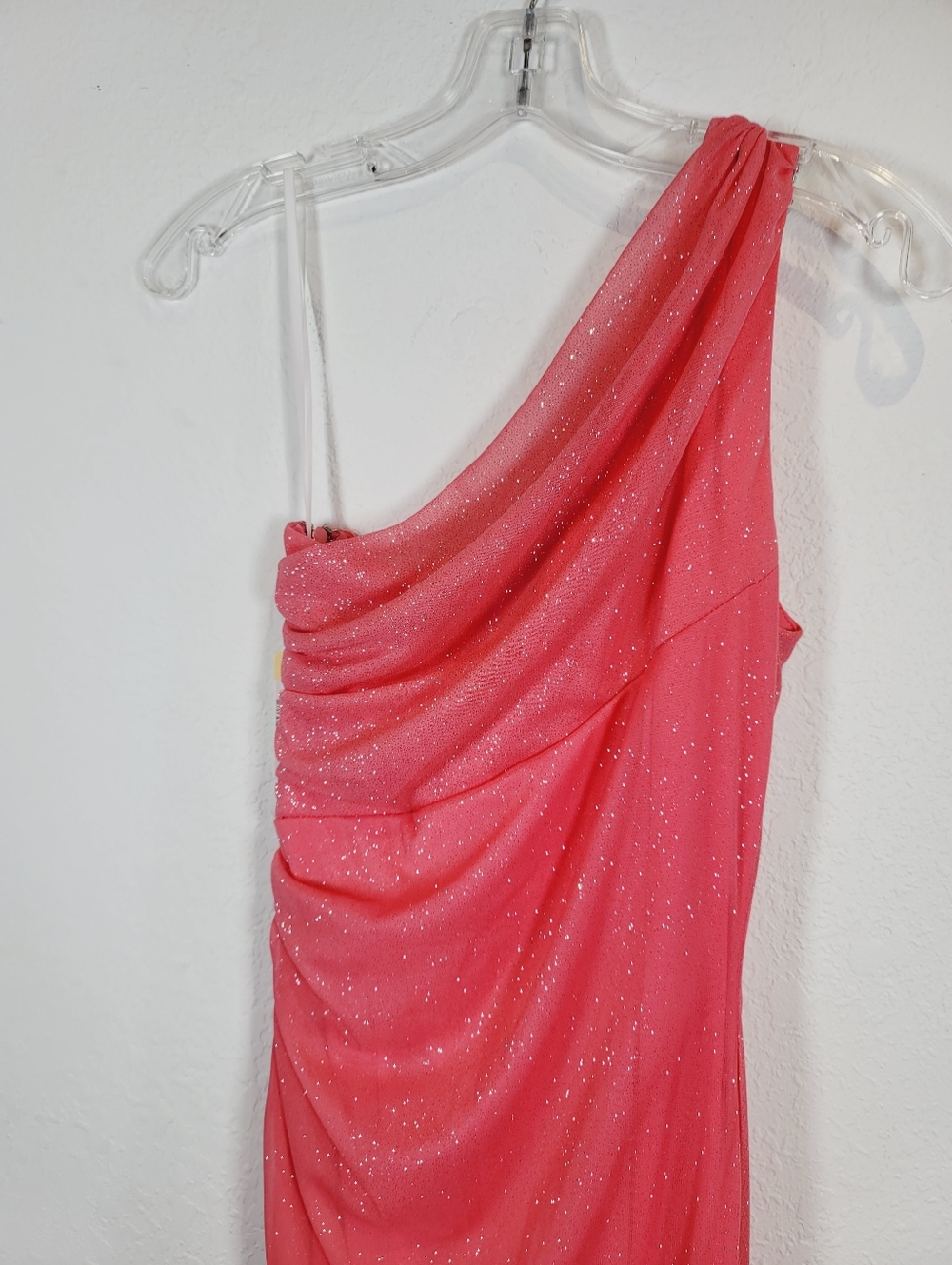 Betsy & Adam Pink Shimmer Evening Gown with Embellished Strap, Size 8 - Picture 3 of 5